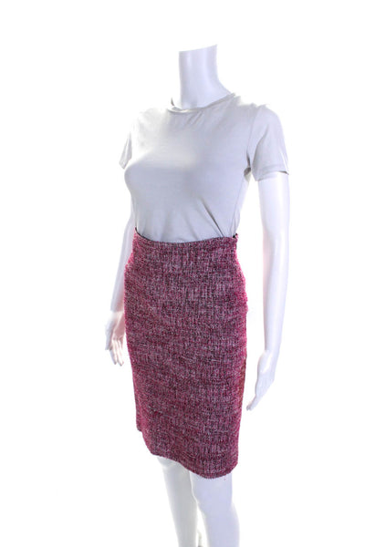 Agnes B Womens Tweed Button Up Blazer Zip Up Pencil Skirt Suit Pink Size 1