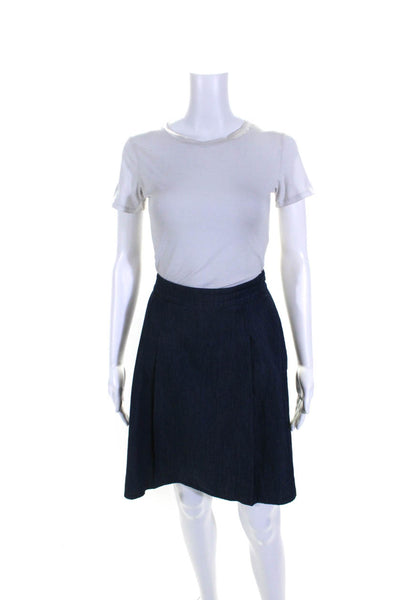 Agnes B Womens Chambray Elastic Waist Zip Up High Rise A-Line Skirt Blue Size 36