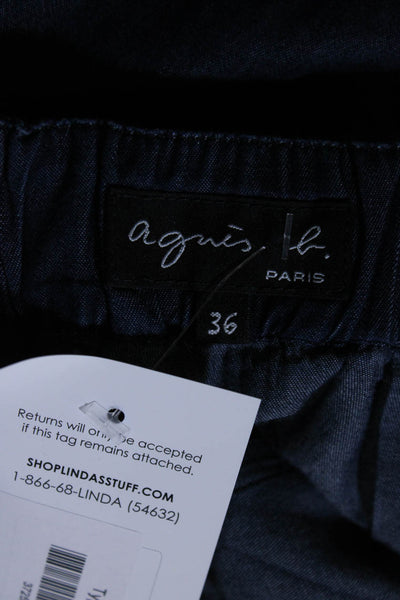 Agnes B Womens Chambray Elastic Waist Zip Up High Rise A-Line Skirt Blue Size 36