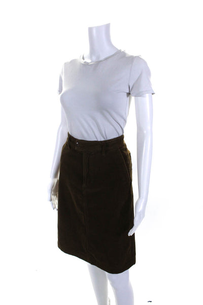 APC Womens Cotton Corduroy High Rise Midi Zip Up A-Line Skirt Brown Size 34