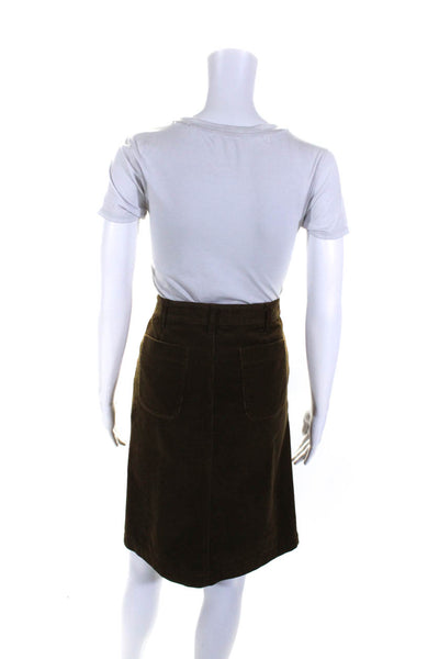 APC Womens Cotton Corduroy High Rise Midi Zip Up A-Line Skirt Brown Size 34