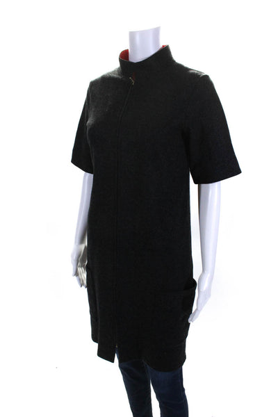 Agnes B Womens Wool Mock Neck Zip Up Short Sleeve Shift Dress Gray Size 1