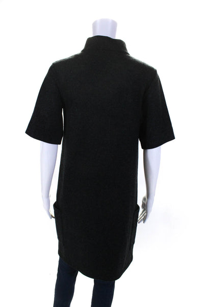 Agnes B Womens Wool Mock Neck Zip Up Short Sleeve Shift Dress Gray Size 1