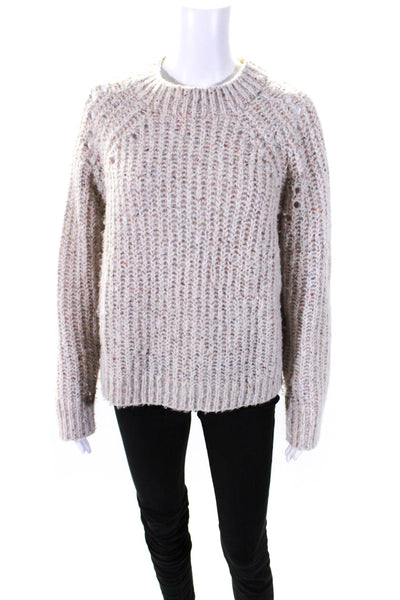 360 Sweater Women's Round Neck Long Sleeves Pullover Sweater Beige Size M