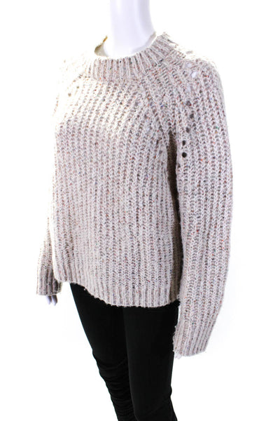 360 Sweater Women's Round Neck Long Sleeves Pullover Sweater Beige Size M