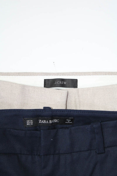 Zara Basic J Crew Womens Flat Front Slim Fit Trousers Navy Size 4 2 Lot 2