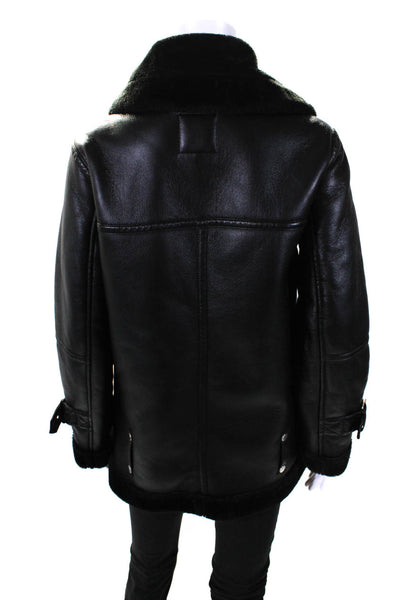 Avec Les Filles Womens Faux Leather Full Zip Mid-Length Biker Coat Black Size XS