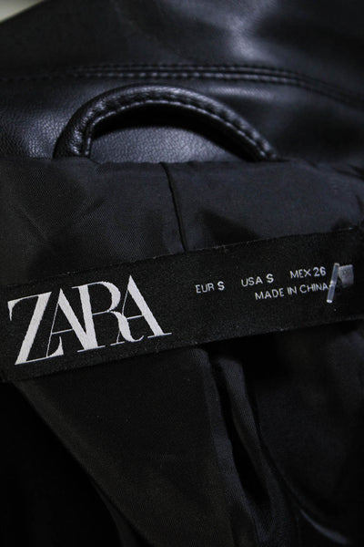 Zara Womens Faux Leather Long Sleeve Full Zip Crop Biker Jacket Black Size S