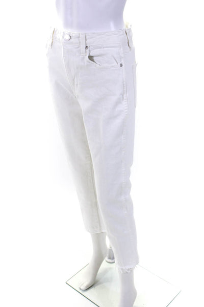 Amo Womens Cotton Denim Mid-Rise Distressed Chelsea Cropped Jeans White Size 27
