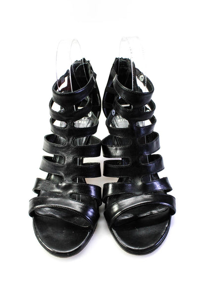 Stuart Weitzman Womens Stiletto Caged Strappy Sandals Black Leather Size 7.5M
