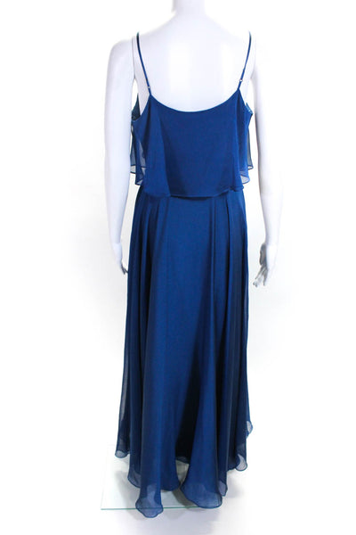 Halston Heritage Womens Spaghetti Strap V Neck Flowy Maxi Dress Blue Size 4