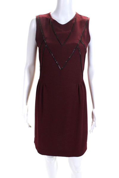Sandro Womens Textured Sleeveless Chain Trim Sheath Dress Red Size 1