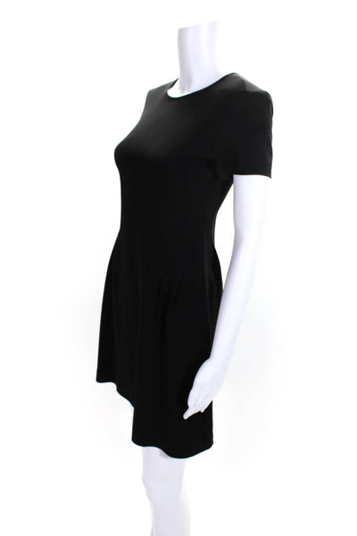 Theory Womens Pleated Waist Short Sleeved Round Neck A Line Dress Black Size 0