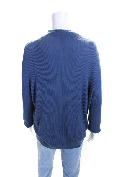Lafayette 148 New York Womens Wool Ribbed Knit Mock Neck Sweater Blue Size 2X