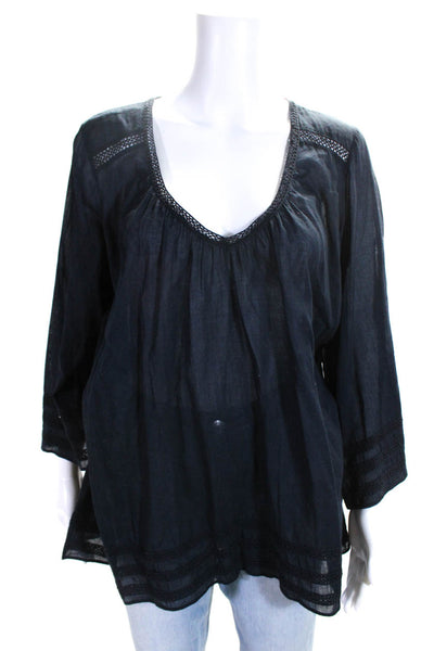 Calypso Saint Barth Womens V-Neck Long Sleeve Blouse Top Navy Blue Size XS