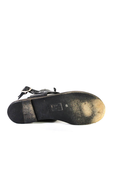 Rag & Bone Womens Black Leather Canvas T-Strap Flat Sandals Shoes Size 7