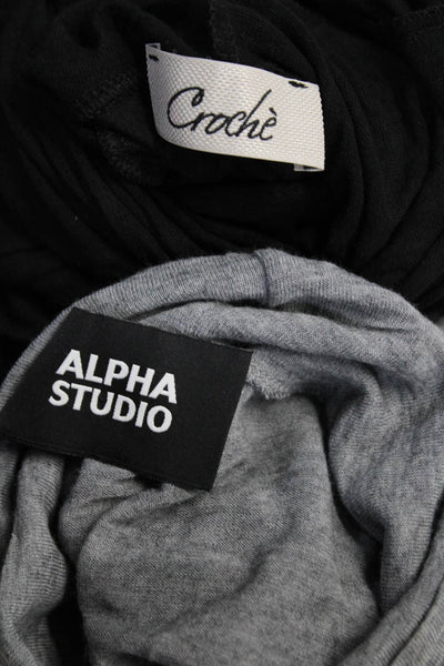 Alpha Studio Croche Womens Sheer Long Sleeve Turtleneck Top Gray Size 46 L Lot 2