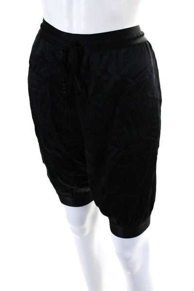 Flannel Women's Drawstring Elastic Waist Tapered Leg Short Black Size 2
