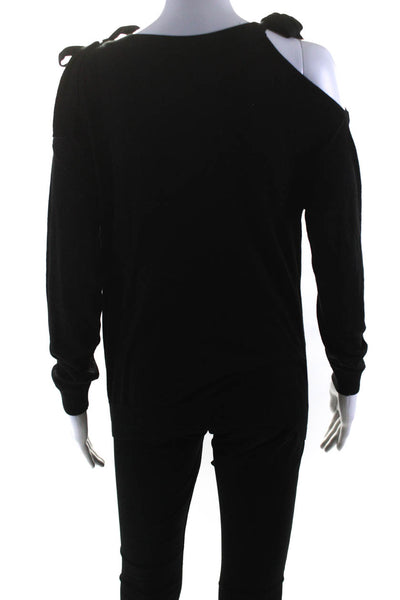 Massimo Dutti Womens Cold Shoulder Tie Strap Thin Knit Sweater Black Size Medium