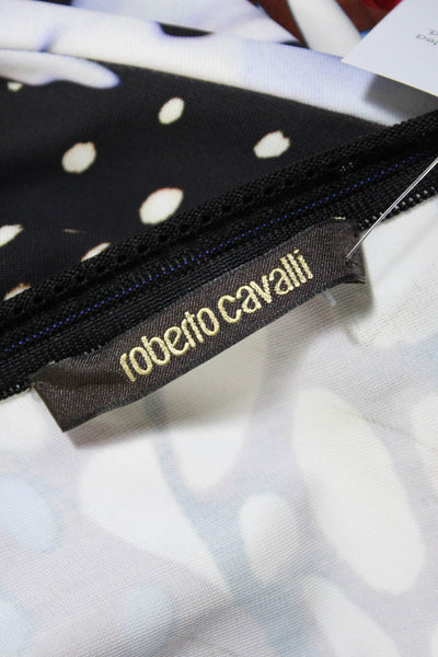 Roberto Cavalli Womens White Multicolor Print Short Sleeve Shift Dress Size 40