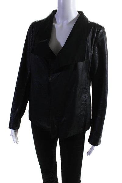Pure DKNY Womens Leather Darted Collared Long Sleeve Jacket Black Size S