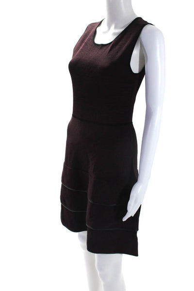 Parker Womens Back Zip Sleeveless Crew Neck Tiered Knit Dress Purple Size Small