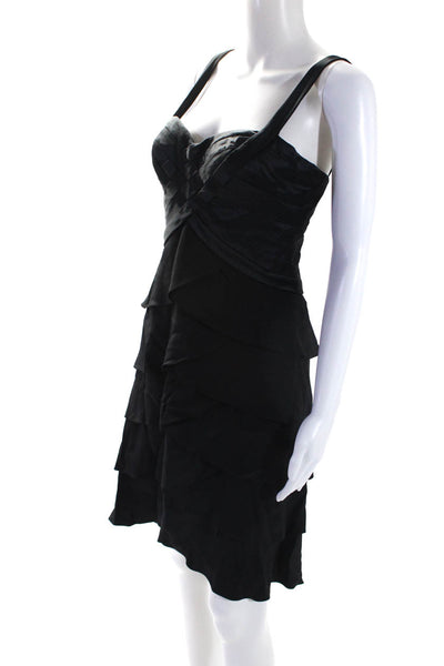 Chetta B Womens Back Zip Satin Sweetheart Tiered Cocktail Dress Black Size 4