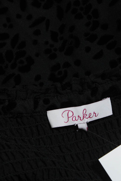 Parker Womens Velvet Floral Print V-Neck Long Sleeve Blouse Top Black Size L