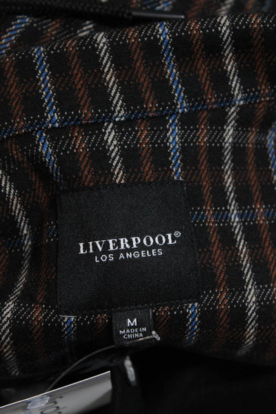 Liverpool Los Angeles Womens Plaid Hooded Zip Blazer Jacket Combo Black Size M