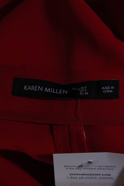 Karen Millen Women's Zip Closure Wide Leg Ankle Dress Pant Red Size 4