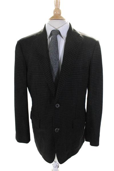 Ibiza Mens Woven Check Two Button Unlined Blazer Jacket Brown Silk Wool Size 42