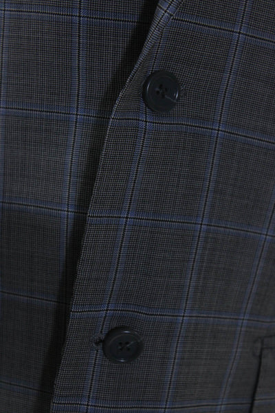 Baroni Mens Check Print Two Button Blazer Jacket Black Blue Wool Size 40