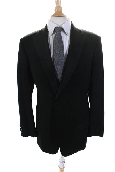 Armani Collezioni Mens Satin Peak Lapel One Button Tuxedo Jacket Black Size IT52