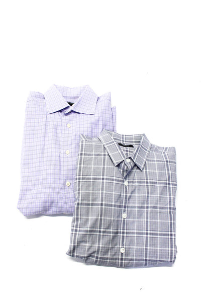 Theory David Donahue Mens Long Sleeve Plaid Shirt Gray Purple 16 Medium Lot 2