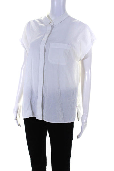 Xirena Womens Cap Sleeved Pocket Collared Button Down Blouse Top White Size M