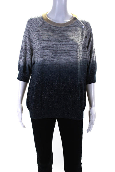 Zadig & Voltaire Womens Ombre Half Sleeved Buttoned Sweater Blue Gray Size L