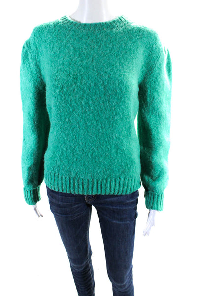Ralph Lauren Blue Label Womens Wool Knit Puff Sleeve Sweater Top Green Size L
