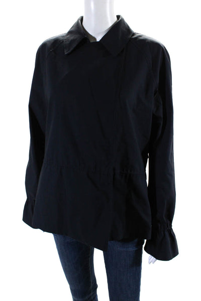 Theory Womens Collared Button Up Long Sleeve Lightweight Jacket Navy Size L