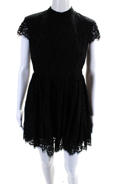 Keepsake Womens Floral Lace Cap Sleeve Crew Neck A-Line Mini Dress Black Size M