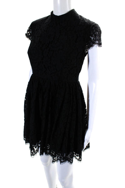 Keepsake Womens Floral Lace Cap Sleeve Crew Neck A-Line Mini Dress Black Size M