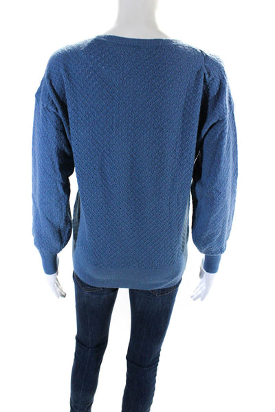 An'ge Womens Diamond Knit V Neck Long Sleeved Pullover Sweater Blue Size S/M
