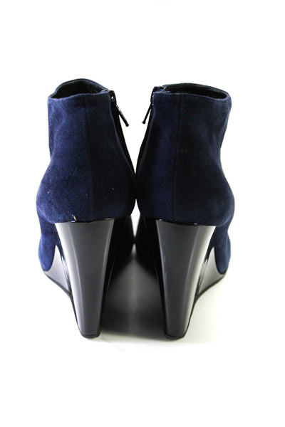 Pierre Hardy Womens Suede Zippered Wedge High Heeled Booties Blue Black Size 9