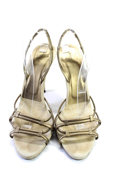 Donna Karan Womens Leather Peep Toe Strappy Slingback Heels Gold Size 9.5