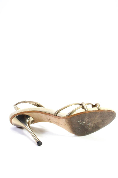 Donna Karan Womens Leather Peep Toe Strappy Slingback Heels Gold Size 9.5