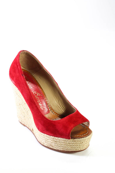 Paloma Barcelo Womens Peep Toe Espadrille Wedge Sandals Red Suede Size 36 6