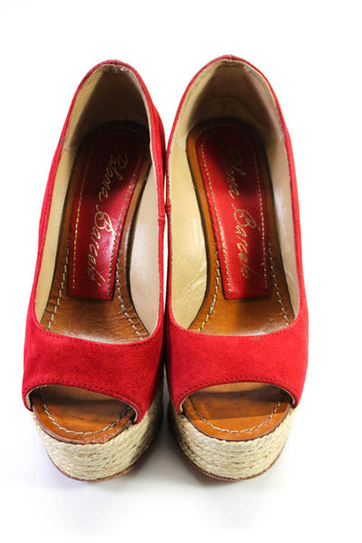 Paloma Barcelo Womens Peep Toe Espadrille Wedge Sandals Red Suede Size 36 6