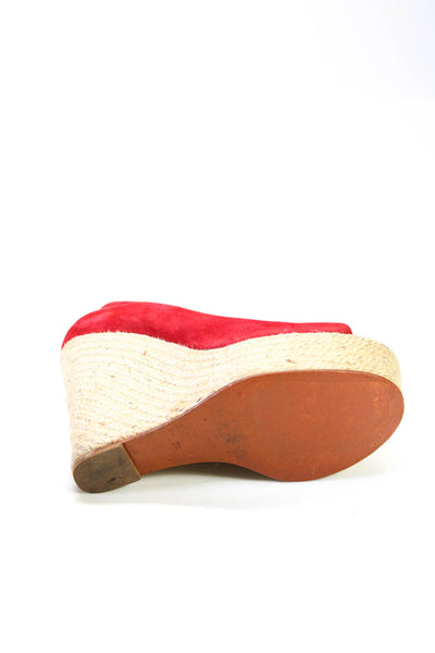 Paloma Barcelo Womens Peep Toe Espadrille Wedge Sandals Red Suede Size 36 6