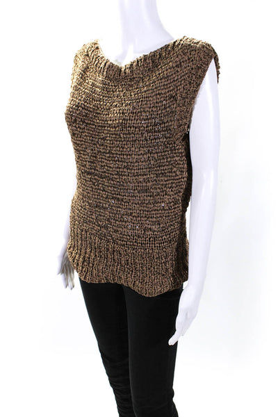 Brochu Walker Womens Sleeveless Scoop Neck Crochet Top Brown Size Extra Small