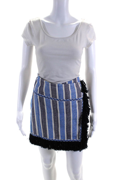 Figue Womens Silk Blend Striped Faux Wrap Mini Skirt White Blue Size 4