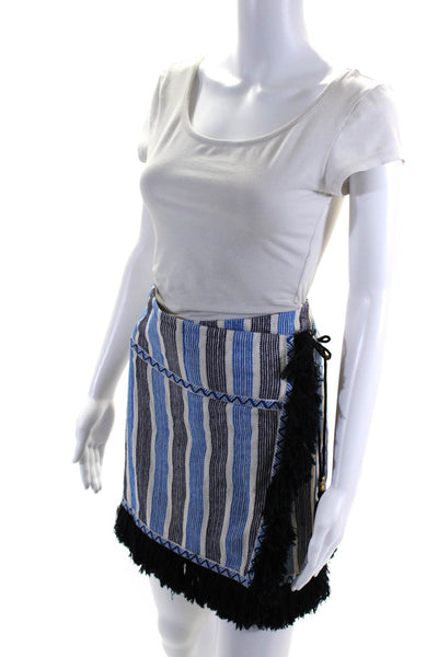 Figue Womens Silk Blend Striped Faux Wrap Mini Skirt White Blue Size 4